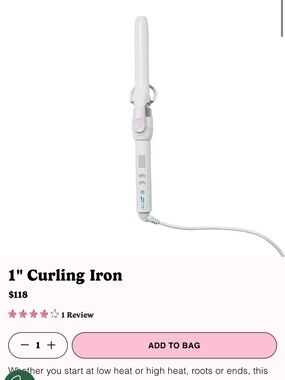 1" White and Light Pink Curling Iron